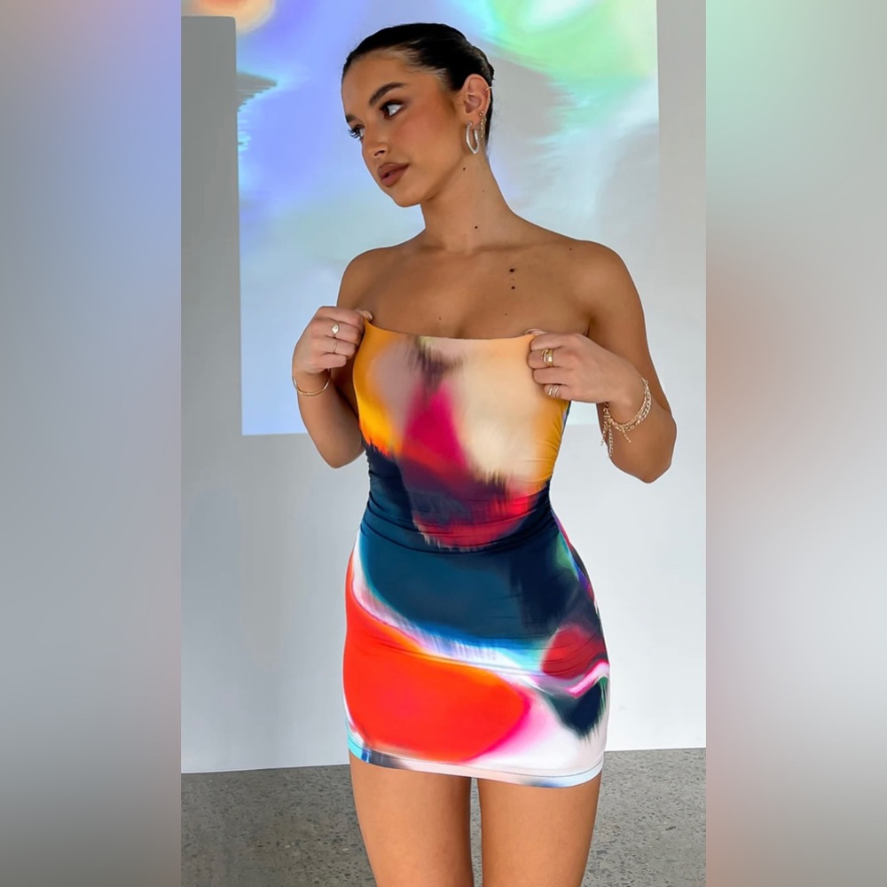 Mind Games Strapless Mini Dress Flame Aura
